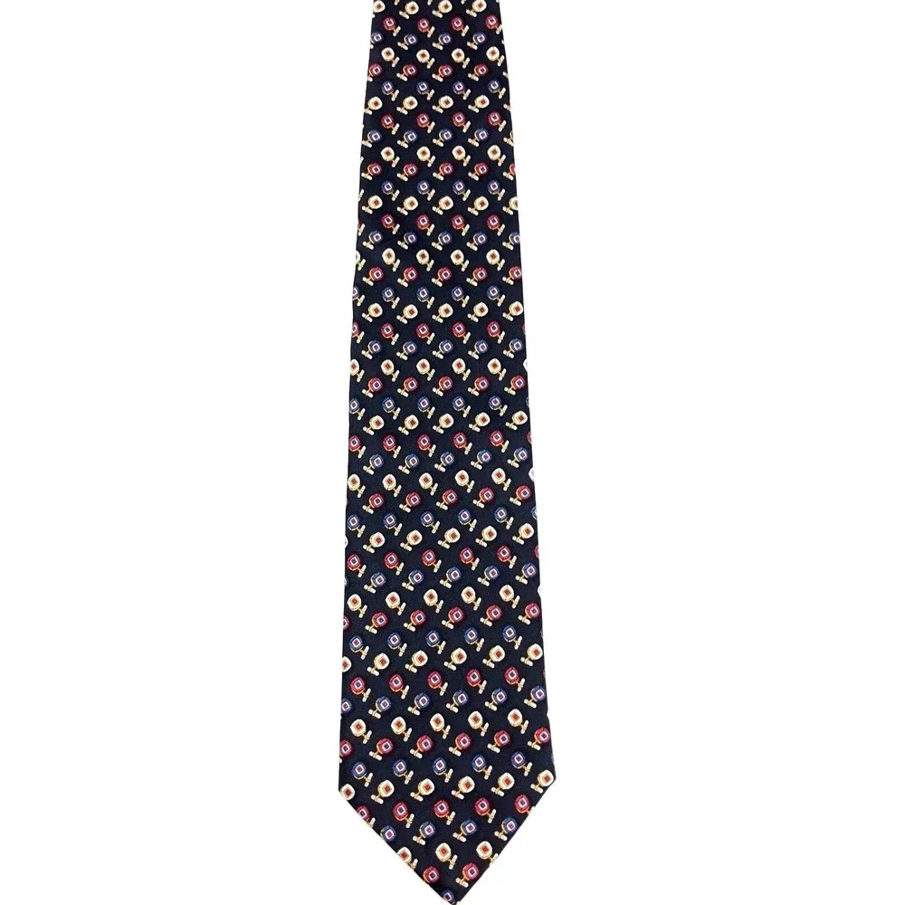 Brooks Brothers Tie Men's 100% Silk Black Elegant Foulard Geometric Necktie
